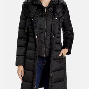 Tahari Mia Black Hooded Puffer Coat
